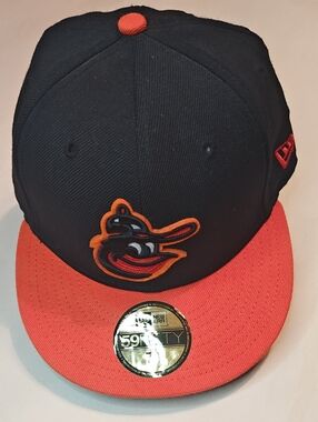 New Era Black and Orange Orioles Logo Fitted Hat